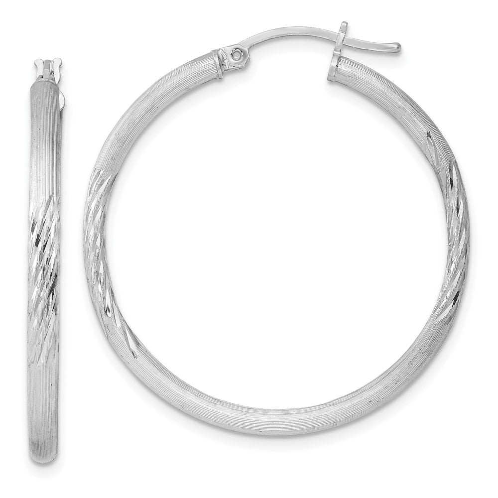 2.5mm, Satin, Diamond Cut Sterling Silver Hoops - 35mm (1 3/8 Inch), Item E8878-35 by The Black Bow Jewelry Co.