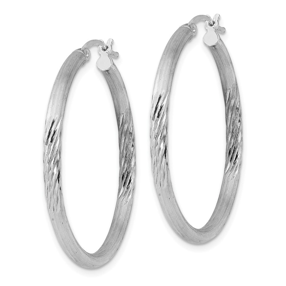 Alternate view of the 2.5mm, Satin, Diamond Cut Sterling Silver Hoops - 35mm (1 3/8 Inch) by The Black Bow Jewelry Co.