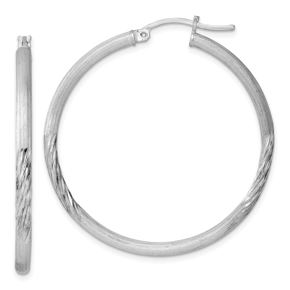 2.5mm, Satin, Diamond Cut Sterling Silver Hoops - 40mm (1 1/2 Inch), Item E8879-40 by The Black Bow Jewelry Co.