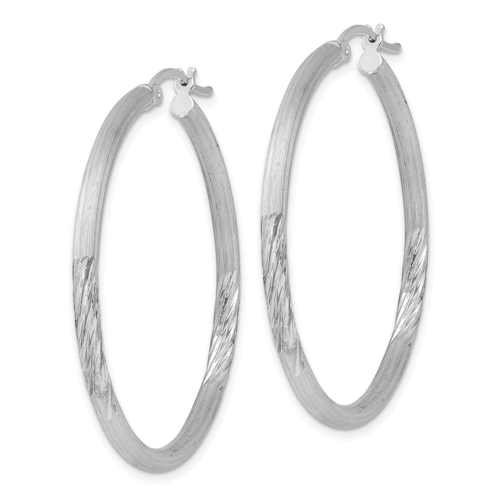 Alternate view of the 2.5mm, Satin, Diamond Cut Sterling Silver Hoops - 40mm (1 1/2 Inch) by The Black Bow Jewelry Co.