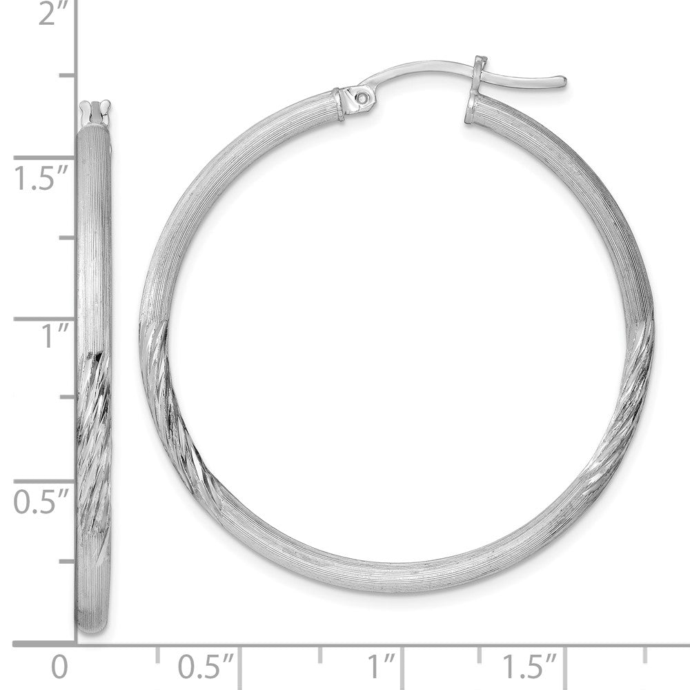 Alternate view of the 2.5mm, Satin, Diamond Cut Sterling Silver Hoops - 40mm (1 1/2 Inch) by The Black Bow Jewelry Co.