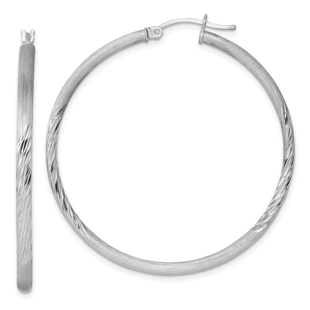 2.5mm, Satin, Diamond Cut Sterling Silver Hoops - 45mm (1 3/4 Inch), Item E8879-45 by The Black Bow Jewelry Co.