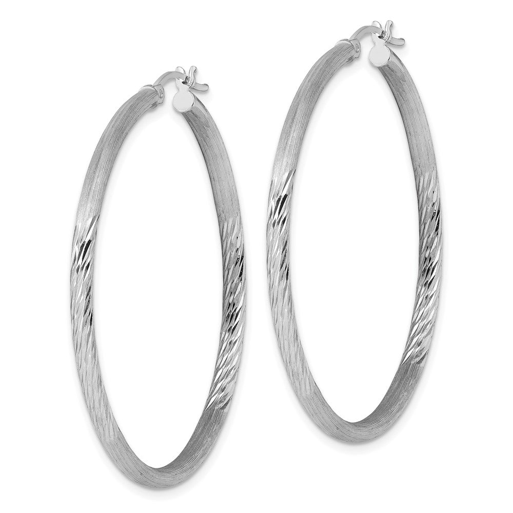 Alternate view of the 2.5mm, Satin, Diamond Cut Sterling Silver Hoops - 45mm (1 3/4 Inch) by The Black Bow Jewelry Co.