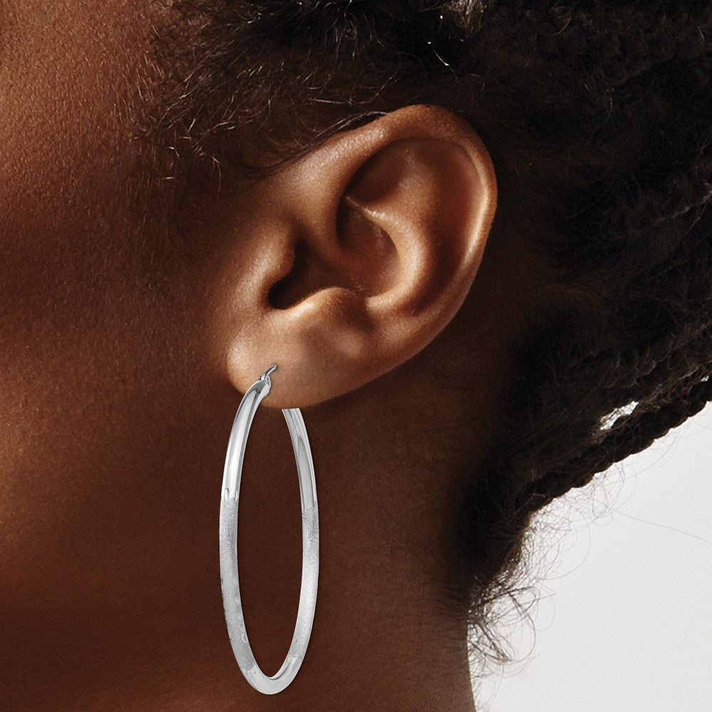 Alternate view of the 2.5mm, Satin, Diamond Cut Sterling Silver Hoops - 45mm (1 3/4 Inch) by The Black Bow Jewelry Co.