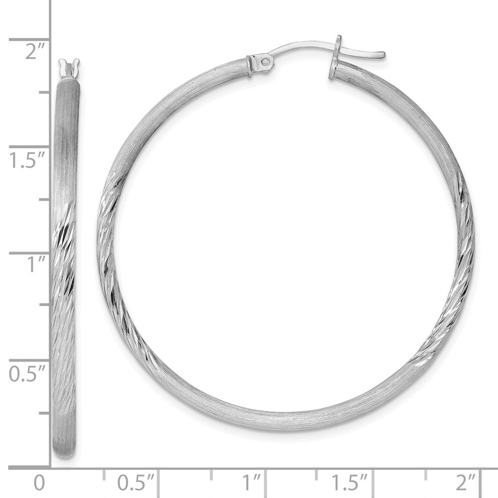 Alternate view of the 2.5mm, Satin, Diamond Cut Sterling Silver Hoops - 45mm (1 3/4 Inch) by The Black Bow Jewelry Co.