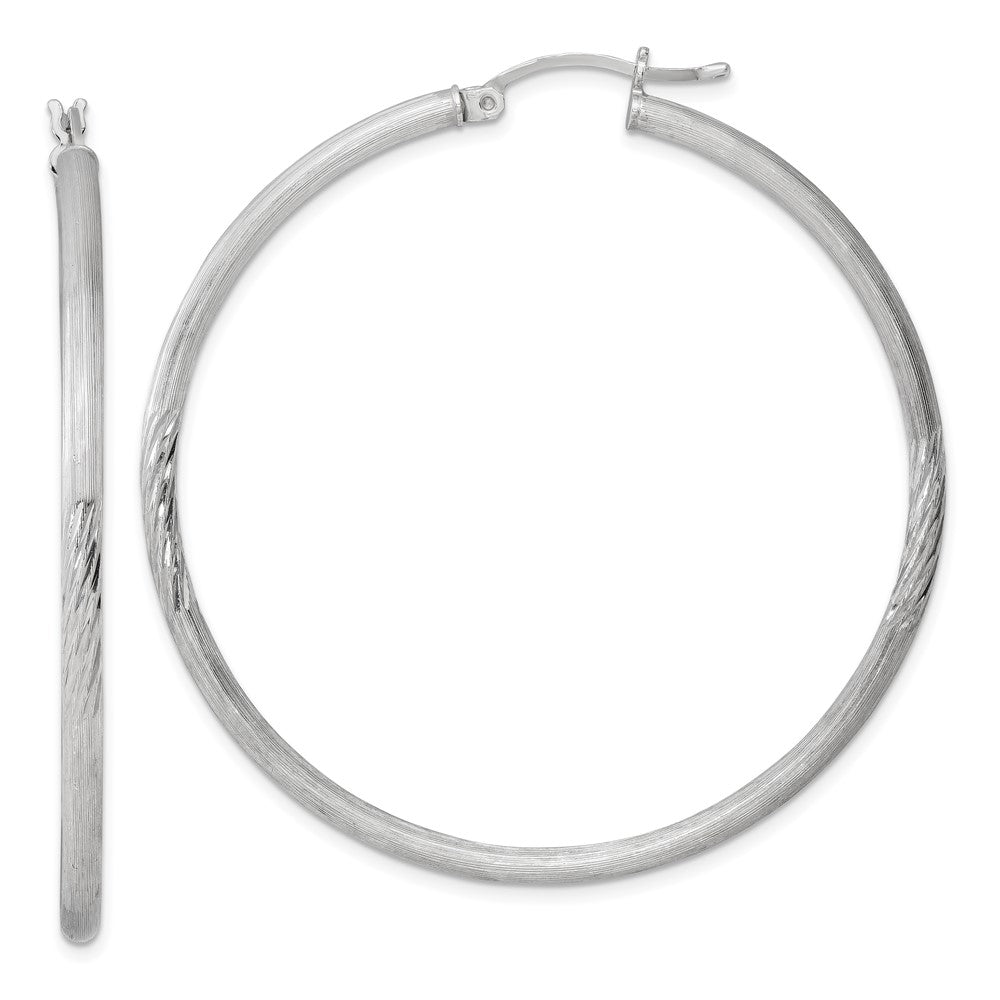 2.5mm, Satin, Diamond Cut Sterling Silver Hoops - 50mm (1 7/8 Inch), Item E8879-50 by The Black Bow Jewelry Co.