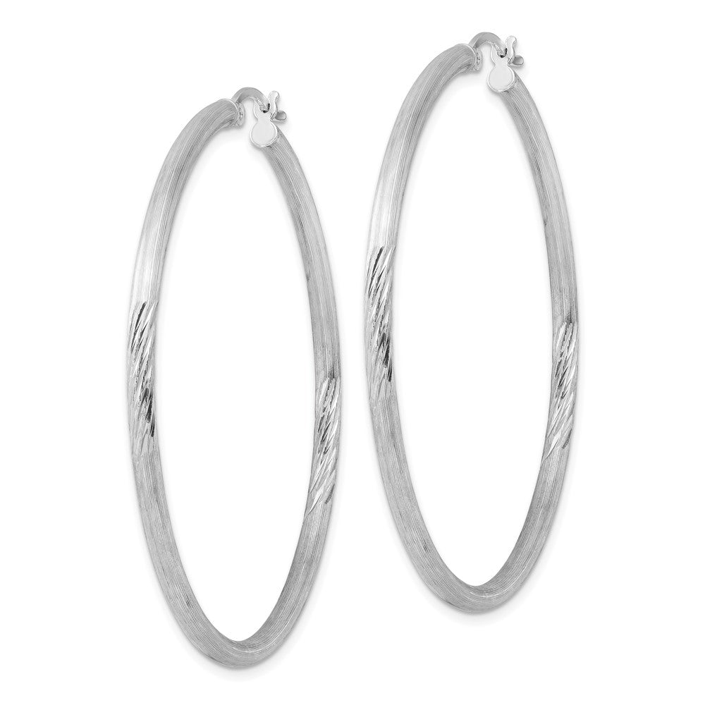 Alternate view of the 2.5mm, Satin, Diamond Cut Sterling Silver Hoops - 50mm (1 7/8 Inch) by The Black Bow Jewelry Co.