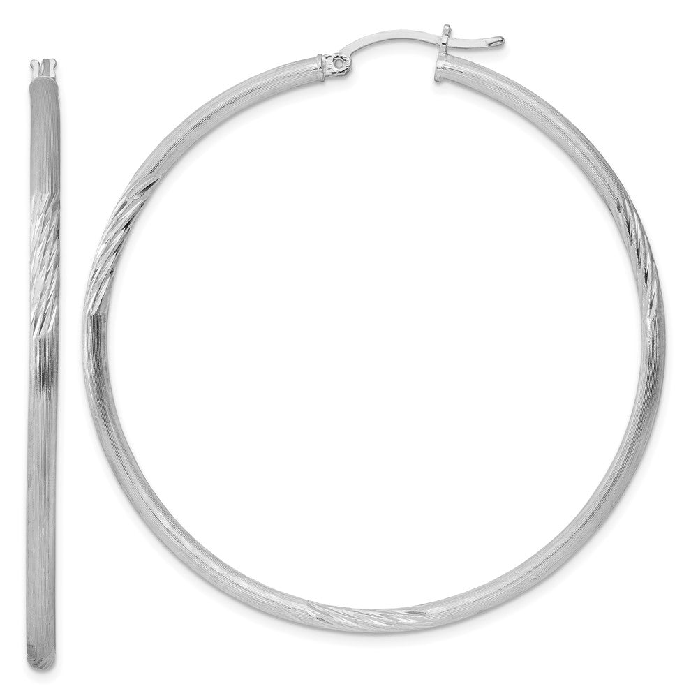 2.5mm, Satin, Diamond Cut, XL Sterling Silver Hoops, 55mm (2 1/8 Inch), Item E8880-55 by The Black Bow Jewelry Co.