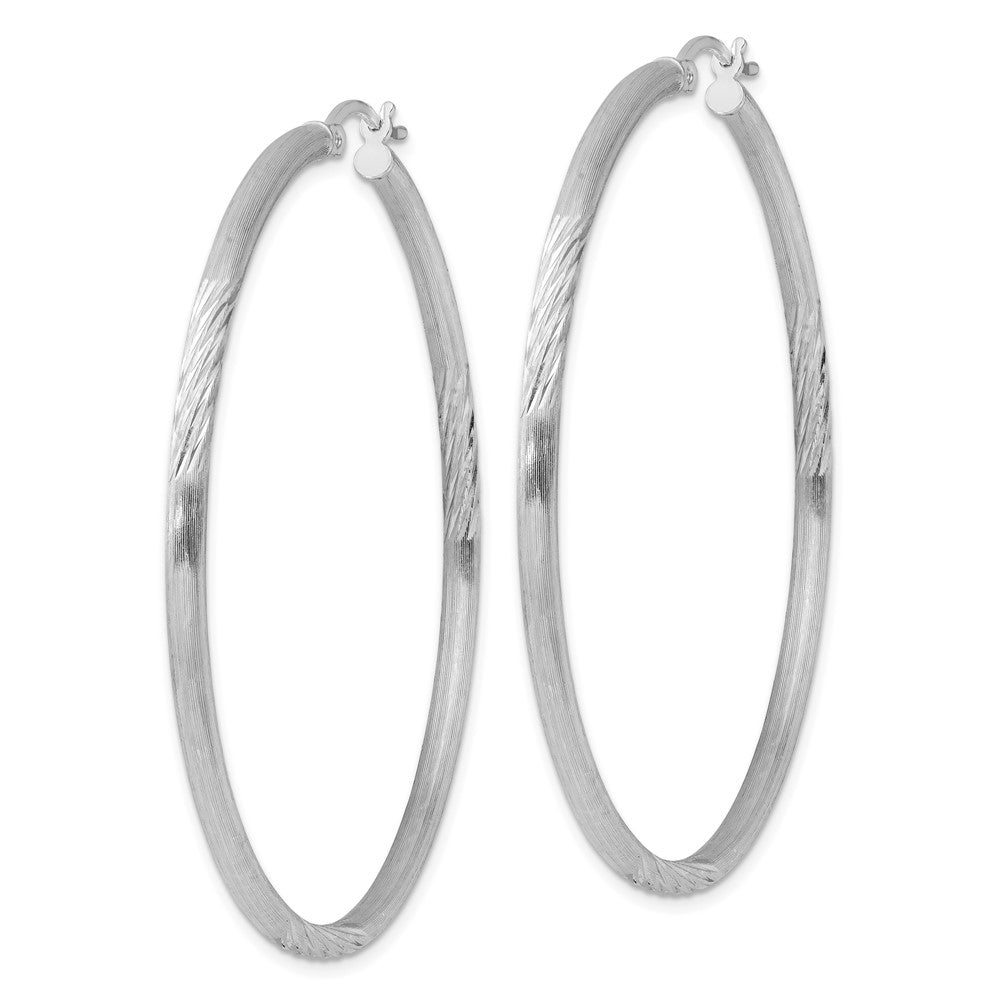 Alternate view of the 2.5mm, Satin, Diamond Cut, XL Sterling Silver Hoops, 55mm (2 1/8 Inch) by The Black Bow Jewelry Co.