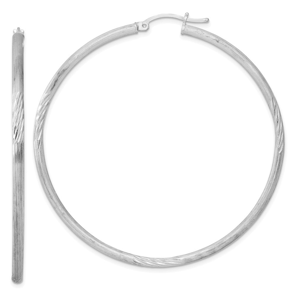 2.5mm, Satin, Diamond Cut, XL Sterling Silver Hoops, 60mm (2 3/8 Inch), Item E8880-60 by The Black Bow Jewelry Co.