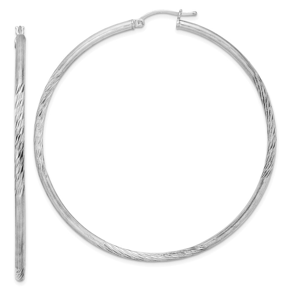 2.5mm, Satin, Diamond Cut, XL Sterling Silver Hoops, 65mm (2 1/2 Inch), Item E8880-65 by The Black Bow Jewelry Co.