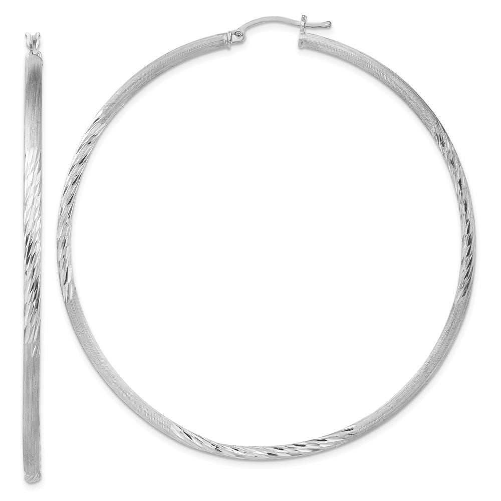 2.5mm, Satin, Diamond Cut, XL Sterling Silver Hoops, 70mm (2 3/4 Inch), Item E8880-70 by The Black Bow Jewelry Co.