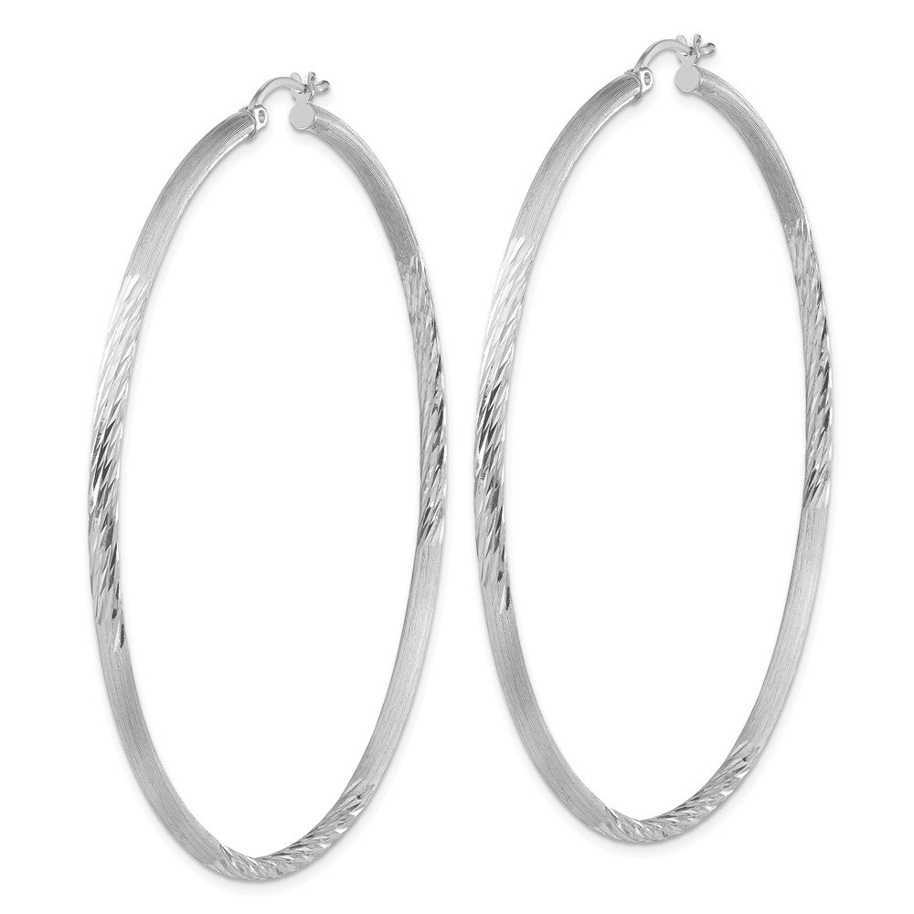 Alternate view of the 2.5mm, Satin, Diamond Cut, XL Sterling Silver Hoops, 70mm (2 3/4 Inch) by The Black Bow Jewelry Co.