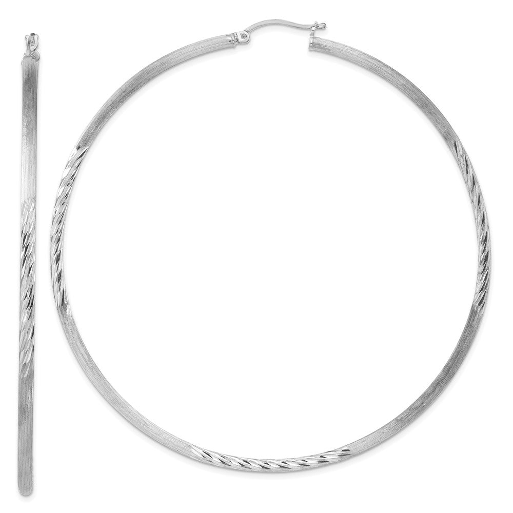 2.5mm, Satin, Diamond Cut, XL Sterling Silver Hoops, 80mm (3 1/8 Inch), Item E8880-80 by The Black Bow Jewelry Co.
