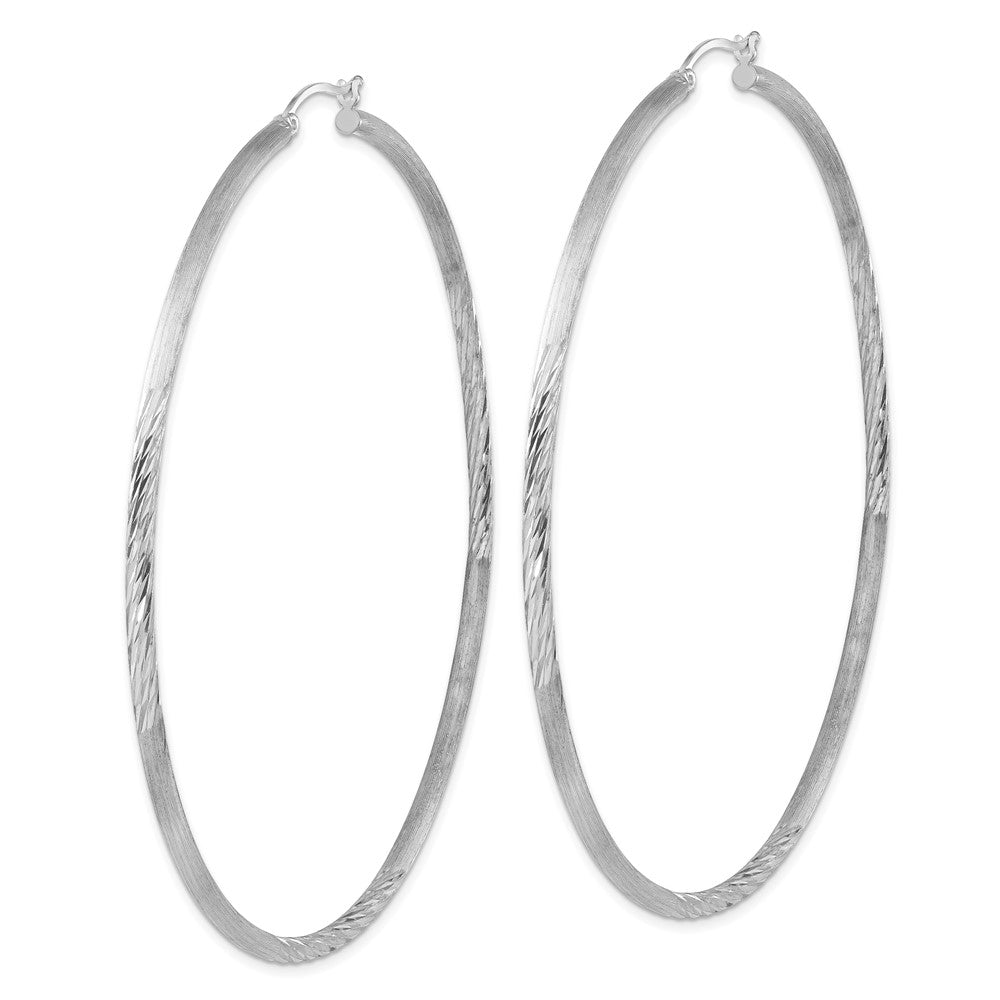 Alternate view of the 2.5mm, Satin, Diamond Cut, XL Sterling Silver Hoops, 80mm (3 1/8 Inch) by The Black Bow Jewelry Co.