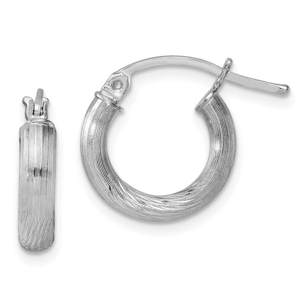 3mm, Satin, Diamond Cut Sterling Silver Hoops - 15mm (9/16 Inch), Item E8881-15 by The Black Bow Jewelry Co.