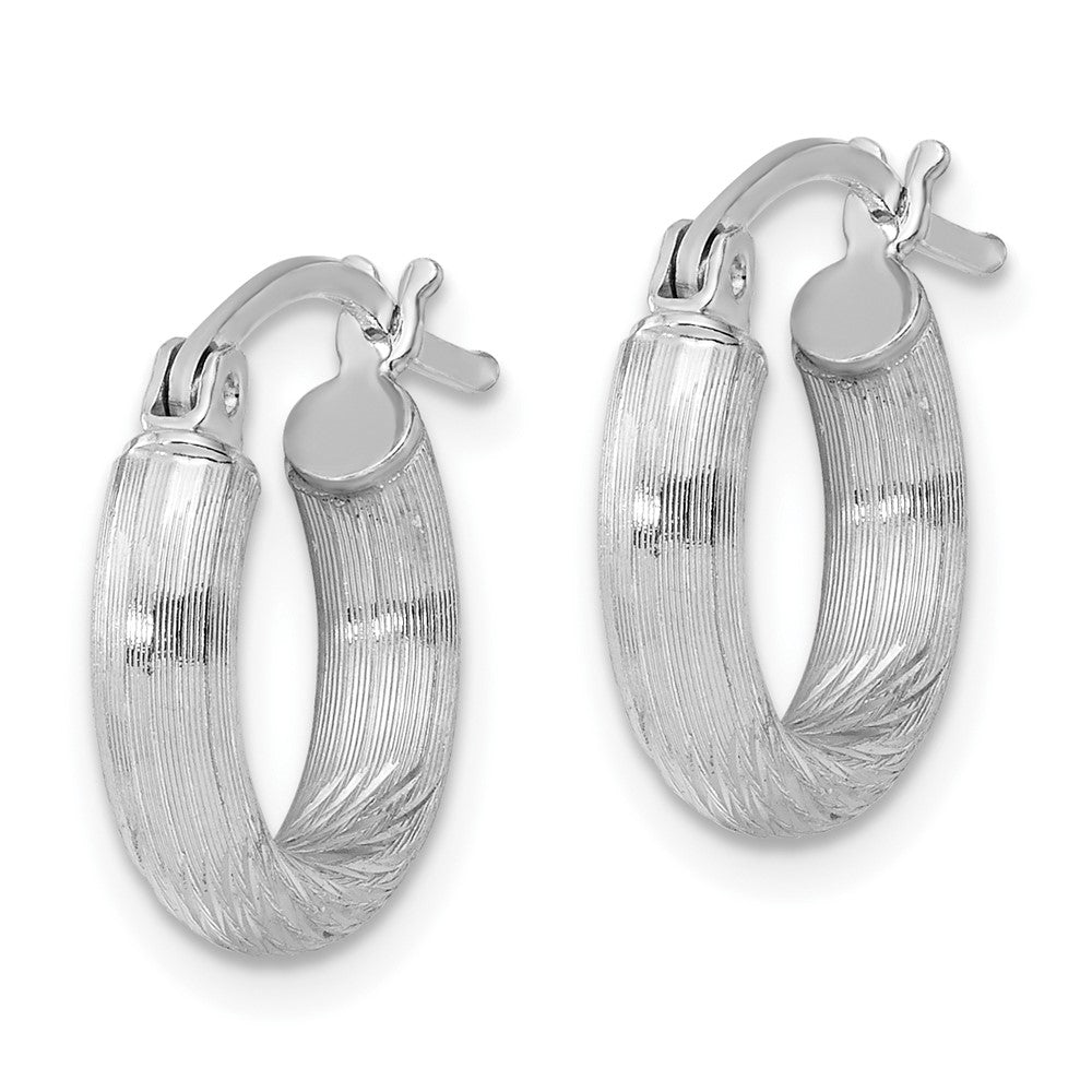 Alternate view of the 3mm, Satin, Diamond Cut Sterling Silver Hoops - 15mm (9/16 Inch) by The Black Bow Jewelry Co.