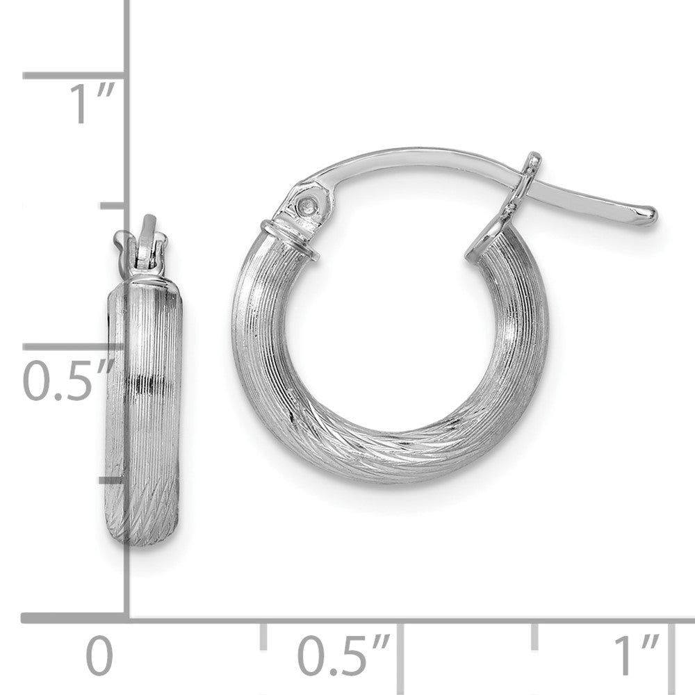 Alternate view of the 3mm, Satin, Diamond Cut Sterling Silver Hoops - 15mm (9/16 Inch) by The Black Bow Jewelry Co.