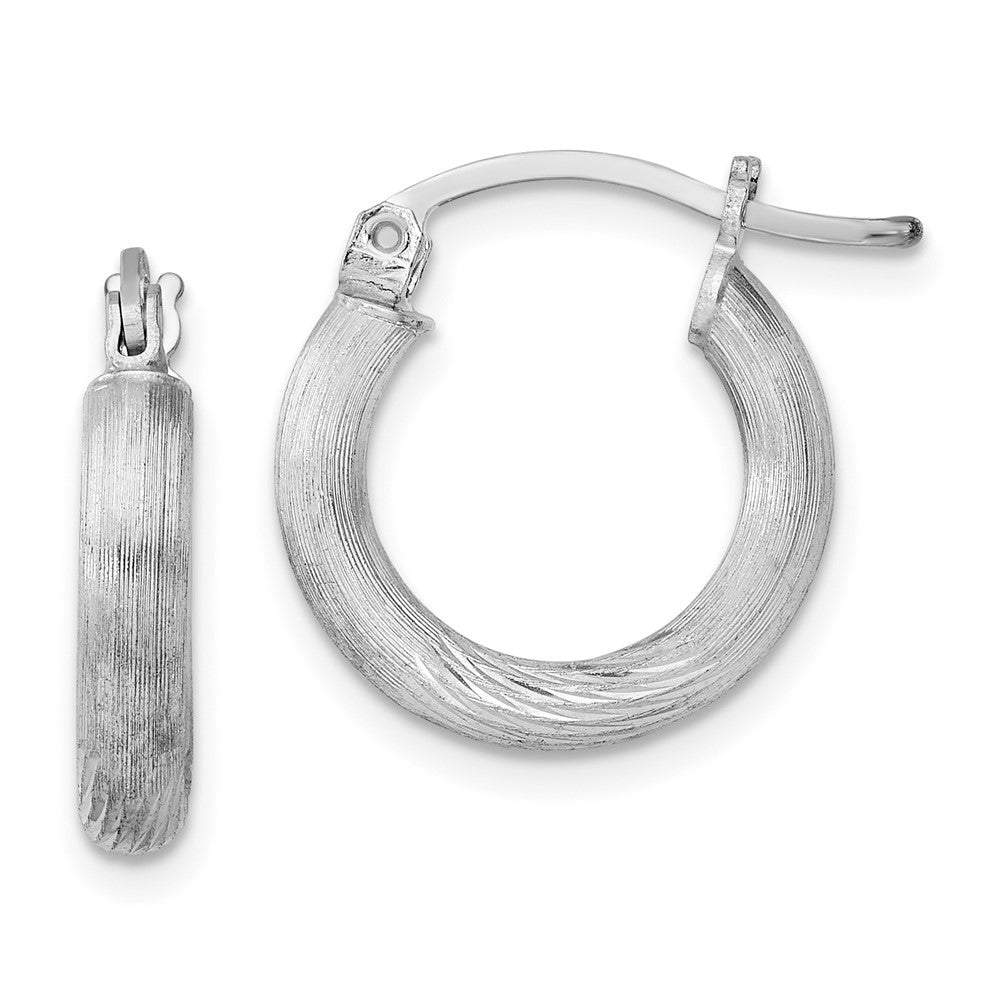 3mm, Satin, Diamond Cut Sterling Silver Hoops - 17mm (5/8 Inch), Item E8881-17 by The Black Bow Jewelry Co.