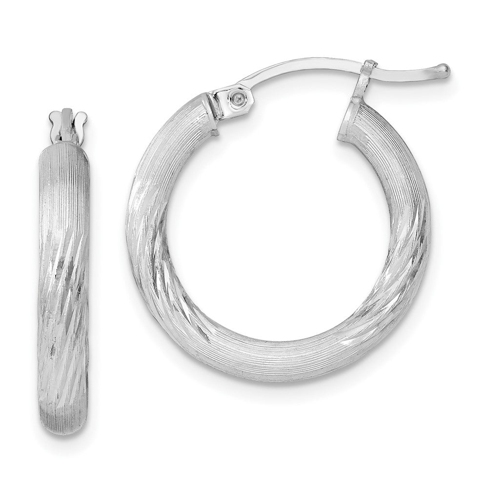 3mm, Satin, Diamond Cut Sterling Silver Hoops - 20mm (3/4 Inch), Item E8881-20 by The Black Bow Jewelry Co.