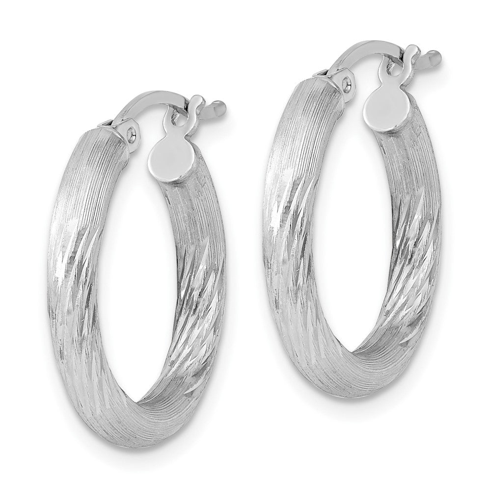 Alternate view of the 3mm, Satin, Diamond Cut Sterling Silver Hoops - 20mm (3/4 Inch) by The Black Bow Jewelry Co.