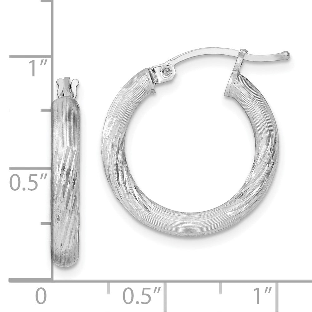 Alternate view of the 3mm, Satin, Diamond Cut Sterling Silver Hoops - 20mm (3/4 Inch) by The Black Bow Jewelry Co.