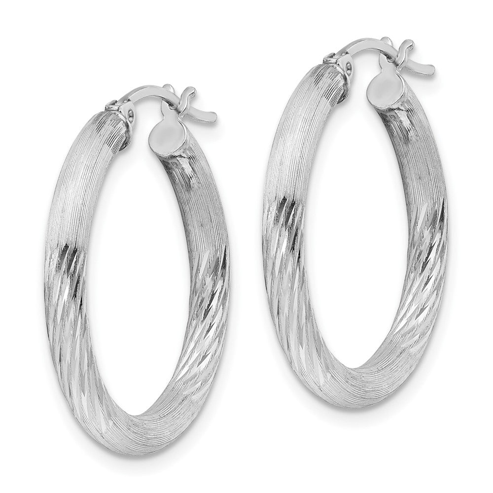 Alternate view of the 3mm, Satin, Diamond Cut Sterling Silver Hoops - 25mm (1 Inch) by The Black Bow Jewelry Co.