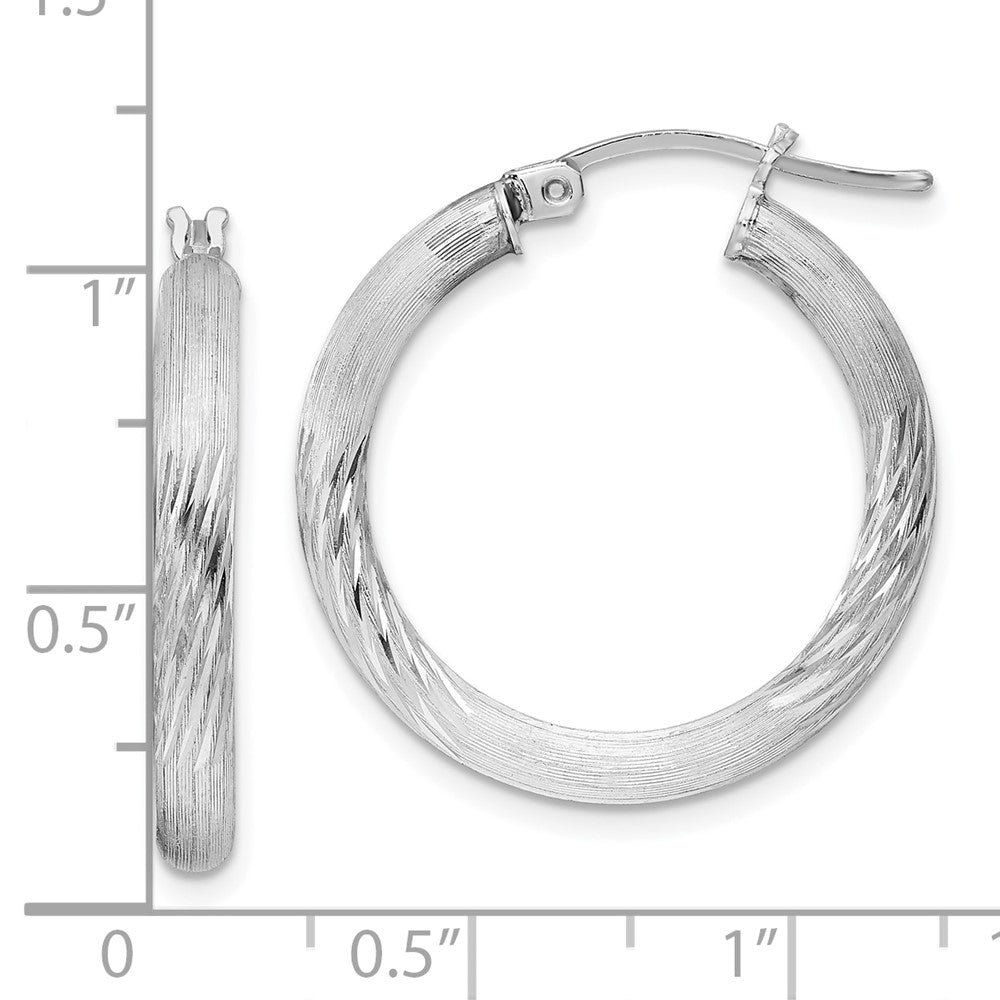 Alternate view of the 3mm, Satin, Diamond Cut Sterling Silver Hoops - 25mm (1 Inch) by The Black Bow Jewelry Co.