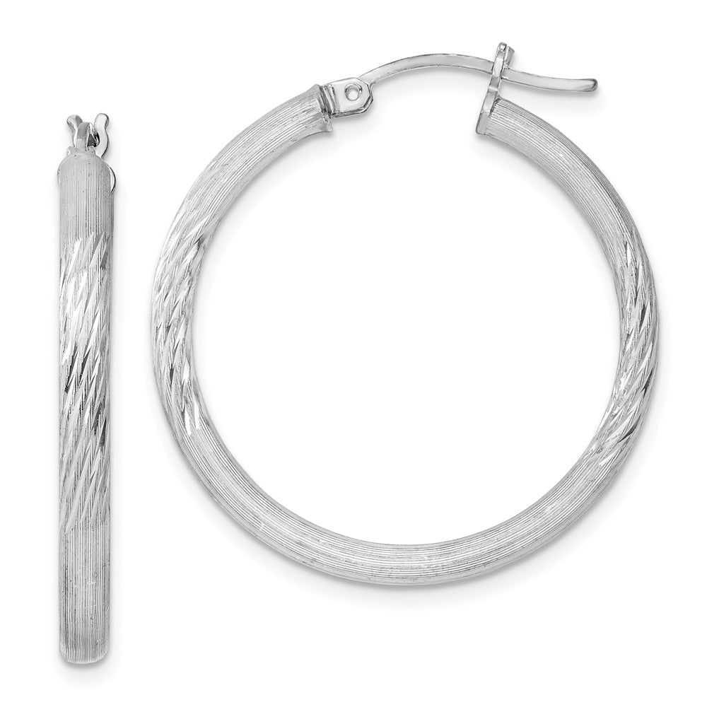 3mm, Satin, Diamond Cut Sterling Silver Hoops - 30mm (1 1/8 Inch), Item E8882-30 by The Black Bow Jewelry Co.