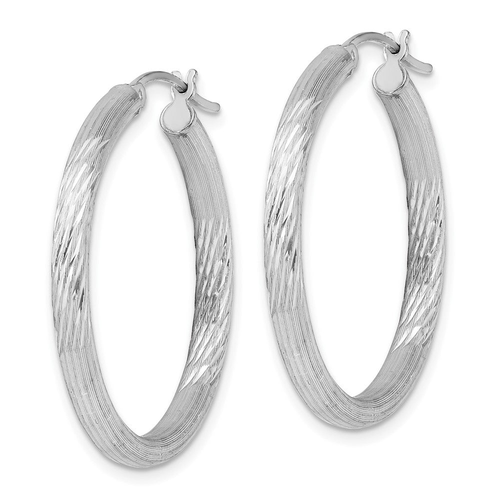 Alternate view of the 3mm, Satin, Diamond Cut Sterling Silver Hoops - 30mm (1 1/8 Inch) by The Black Bow Jewelry Co.