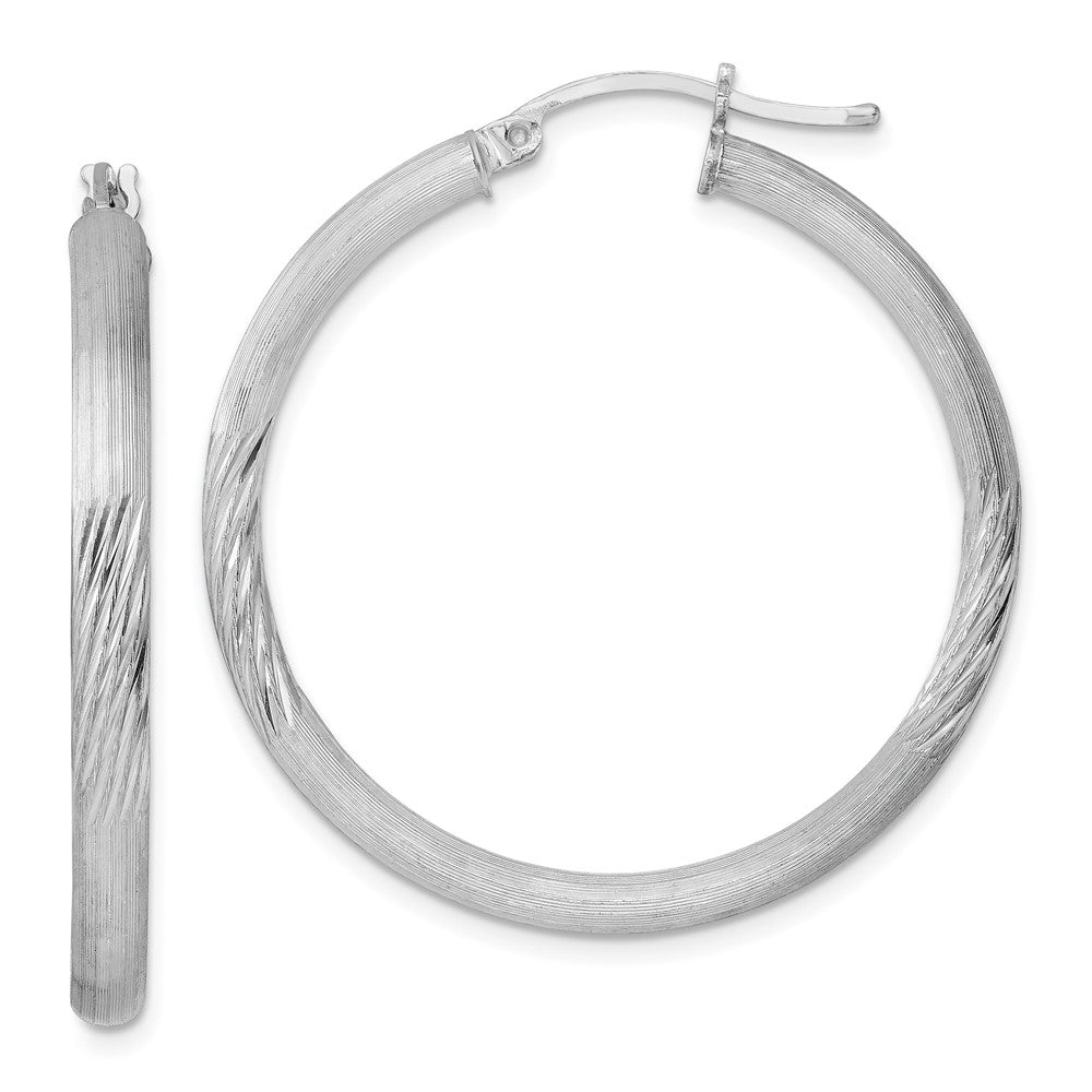 3mm, Satin, Diamond Cut Sterling Silver Hoops - 35mm (1 3/8 Inch), Item E8882-35 by The Black Bow Jewelry Co.