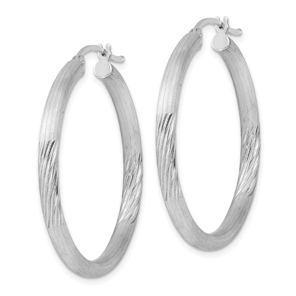 Alternate view of the 3mm, Satin, Diamond Cut Sterling Silver Hoops - 35mm (1 3/8 Inch) by The Black Bow Jewelry Co.