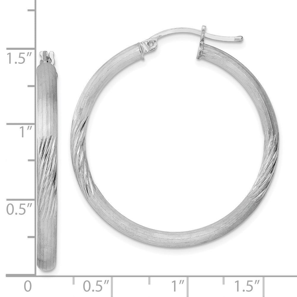 Alternate view of the 3mm, Satin, Diamond Cut Sterling Silver Hoops - 35mm (1 3/8 Inch) by The Black Bow Jewelry Co.