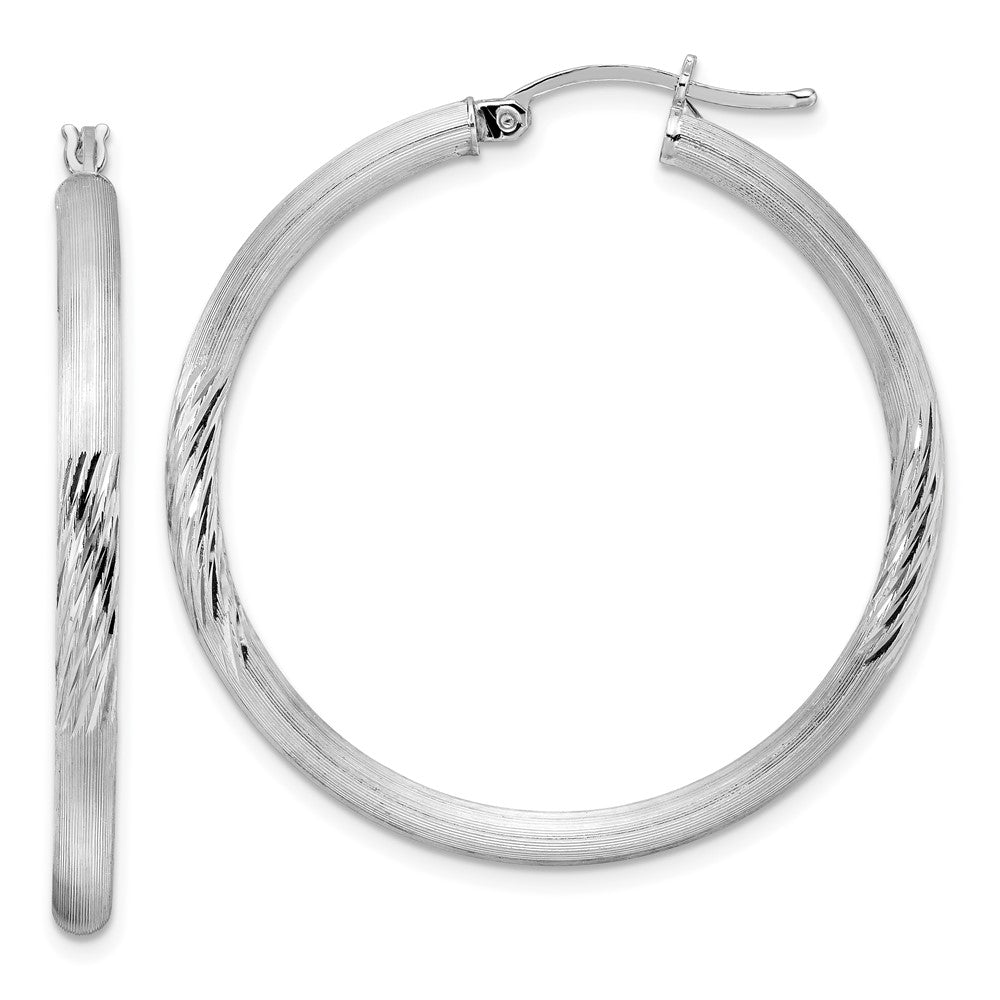 3mm, Satin, Diamond Cut Sterling Silver Hoops - 40mm (1 1/2 Inch), Item E8883-40 by The Black Bow Jewelry Co.
