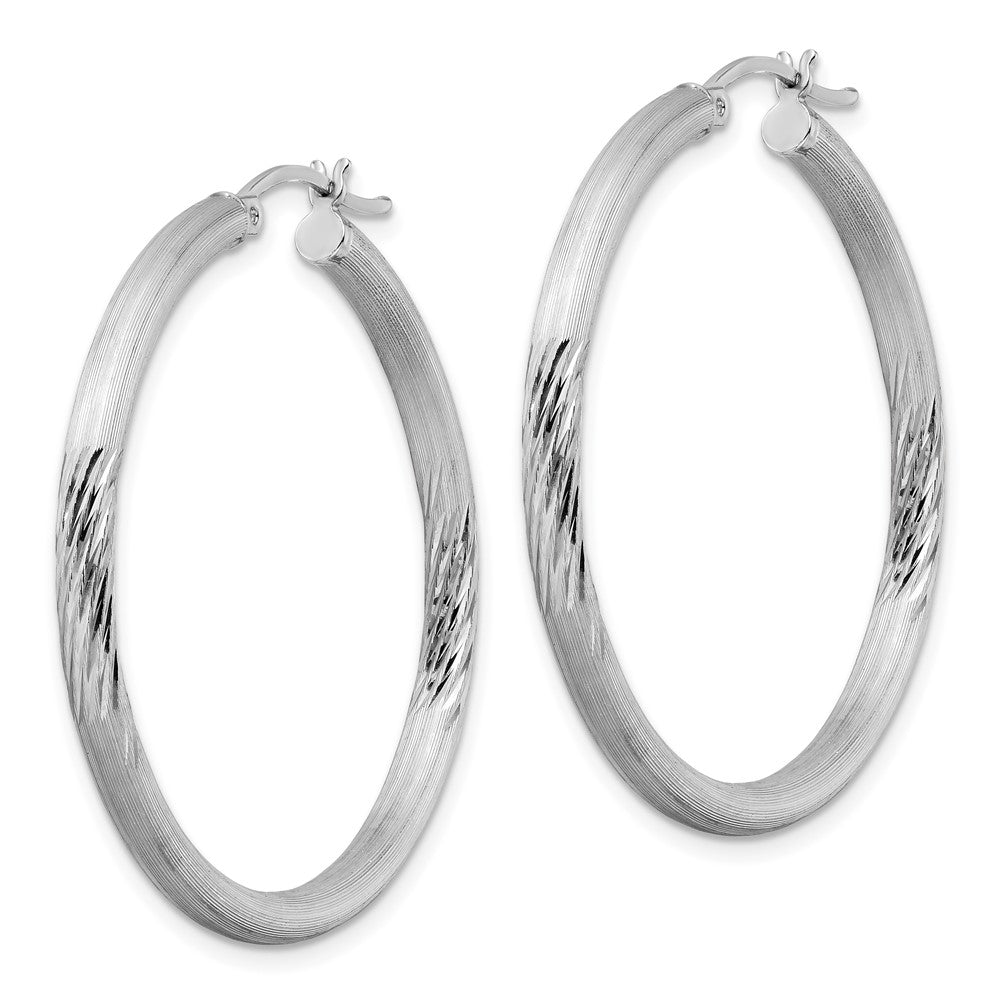 Alternate view of the 3mm, Satin, Diamond Cut Sterling Silver Hoops - 40mm (1 1/2 Inch) by The Black Bow Jewelry Co.