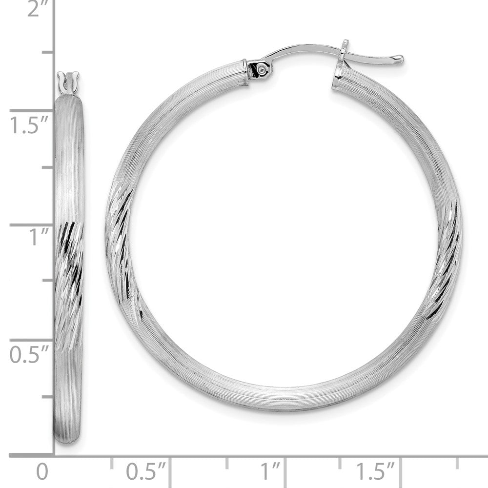 Alternate view of the 3mm, Satin, Diamond Cut Sterling Silver Hoops - 40mm (1 1/2 Inch) by The Black Bow Jewelry Co.