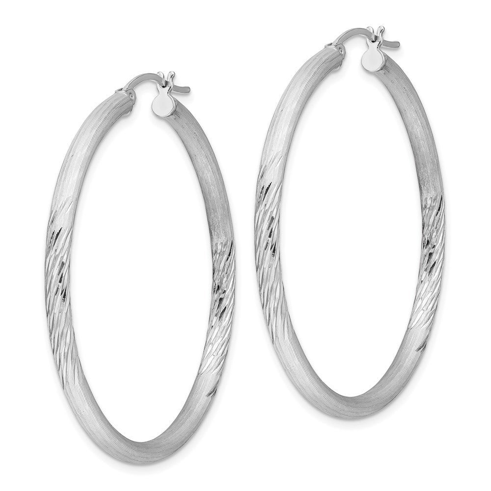 Alternate view of the 3mm, Satin, Diamond Cut Sterling Silver Hoops - 45mm (1 3/4 Inch) by The Black Bow Jewelry Co.
