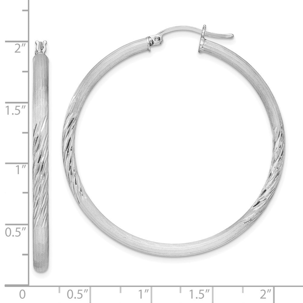 Alternate view of the 3mm, Satin, Diamond Cut Sterling Silver Hoops - 45mm (1 3/4 Inch) by The Black Bow Jewelry Co.