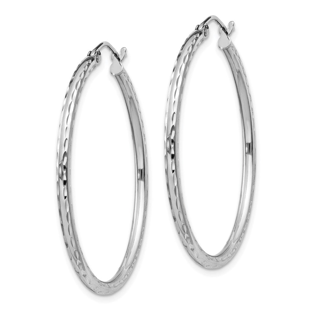 Alternate view of the 2mm Diamond Cut, Polished Sterling Silver Hoops - 35mm (1 3/8 Inch) by The Black Bow Jewelry Co.