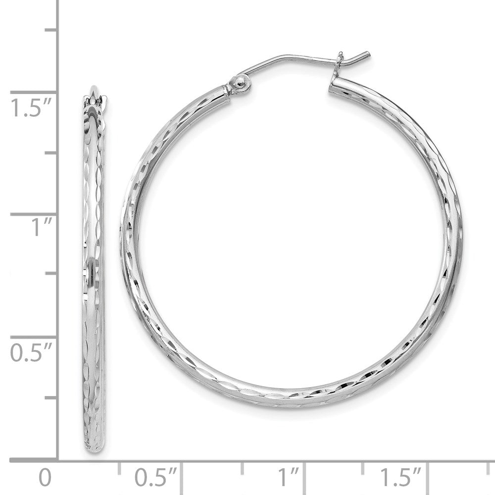 Alternate view of the 2mm Diamond Cut, Polished Sterling Silver Hoops - 35mm (1 3/8 Inch) by The Black Bow Jewelry Co.