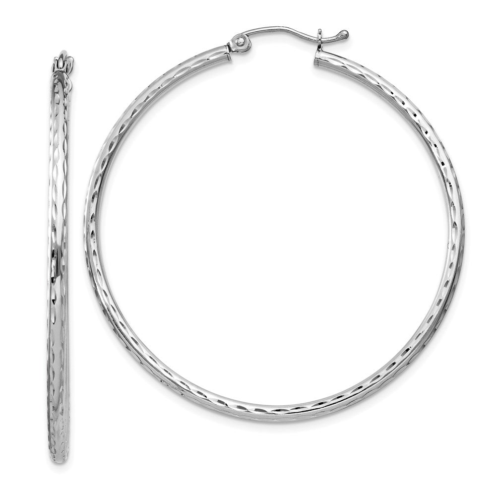 2mm Diamond Cut, Polished Sterling Silver Hoops - 45mm (1 3/4 Inch), Item E8893-45 by The Black Bow Jewelry Co.