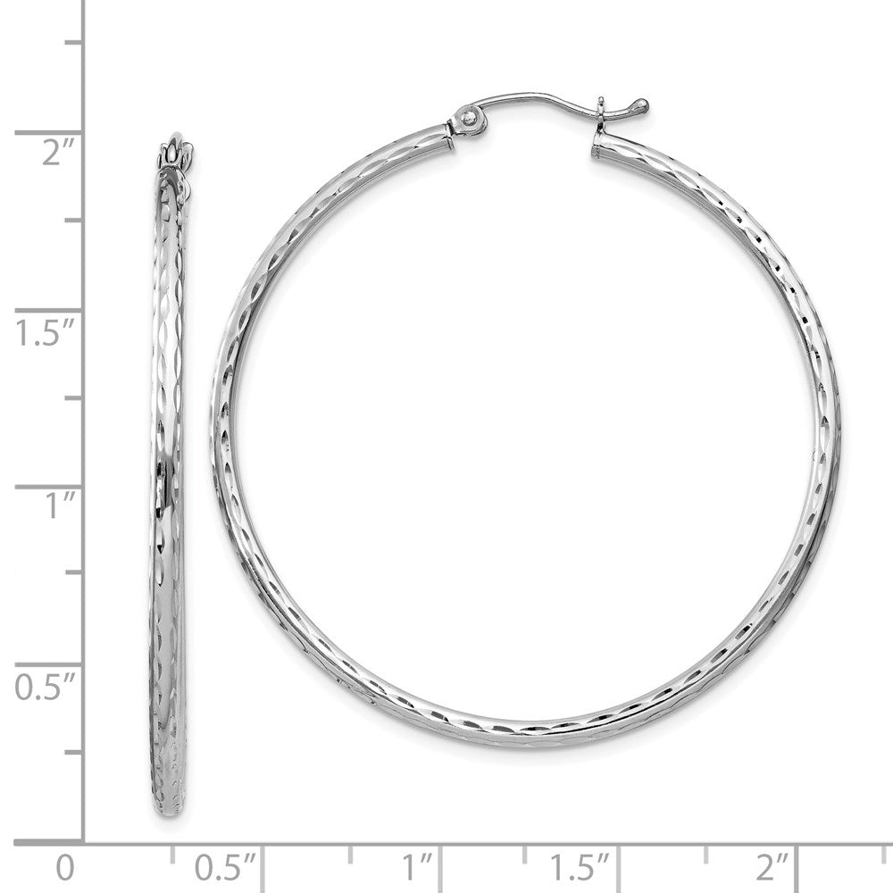 Alternate view of the 2mm Diamond Cut, Polished Sterling Silver Hoops - 45mm (1 3/4 Inch) by The Black Bow Jewelry Co.