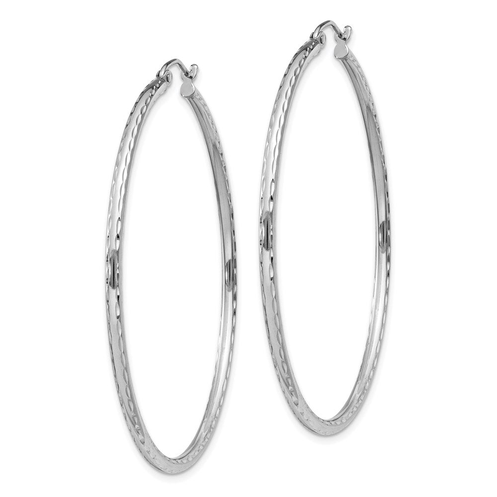 Alternate view of the 2mm Diamond Cut, Polished Sterling Silver Hoops - 50mm (1 7/8 Inch) by The Black Bow Jewelry Co.