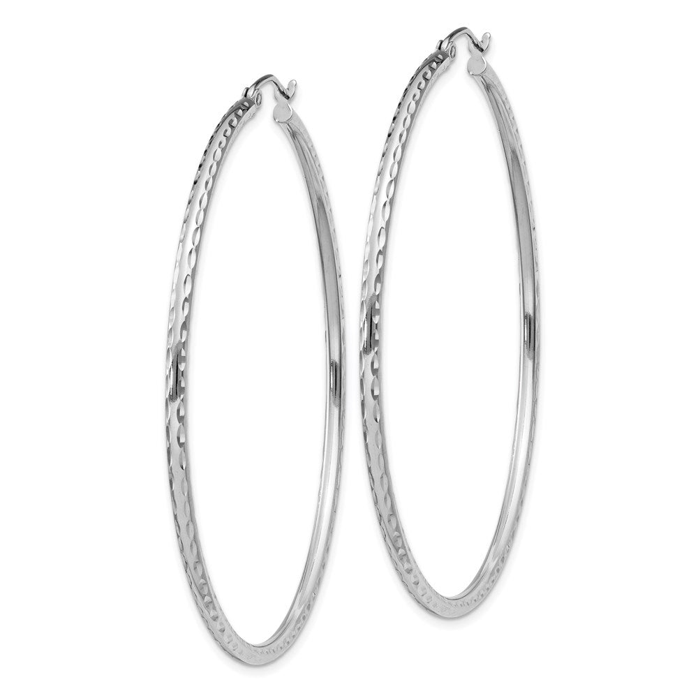 Alternate view of the 2mm, Diamond Cut, XL Sterling Silver Hoops - 55mm (2 1/8 Inch) by The Black Bow Jewelry Co.