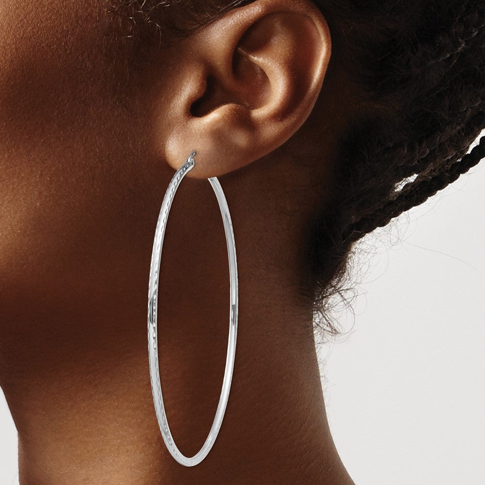 Alternate view of the 2mm, Diamond Cut, XL Sterling Silver Hoops - 70mm (2 3/4 Inch) by The Black Bow Jewelry Co.