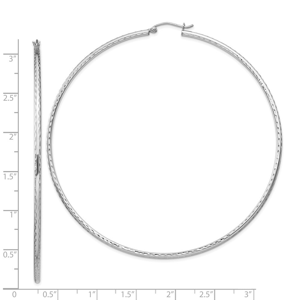 Alternate view of the 2mm, Diamond Cut, XL Sterling Silver Hoops - 80mm (3 1/8 Inch) by The Black Bow Jewelry Co.