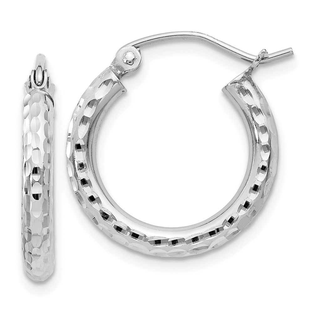 2.25mm Diamond Cut, Polished Sterling Silver Hoops - 17mm (5/8 Inch), Item E8895-17 by The Black Bow Jewelry Co.