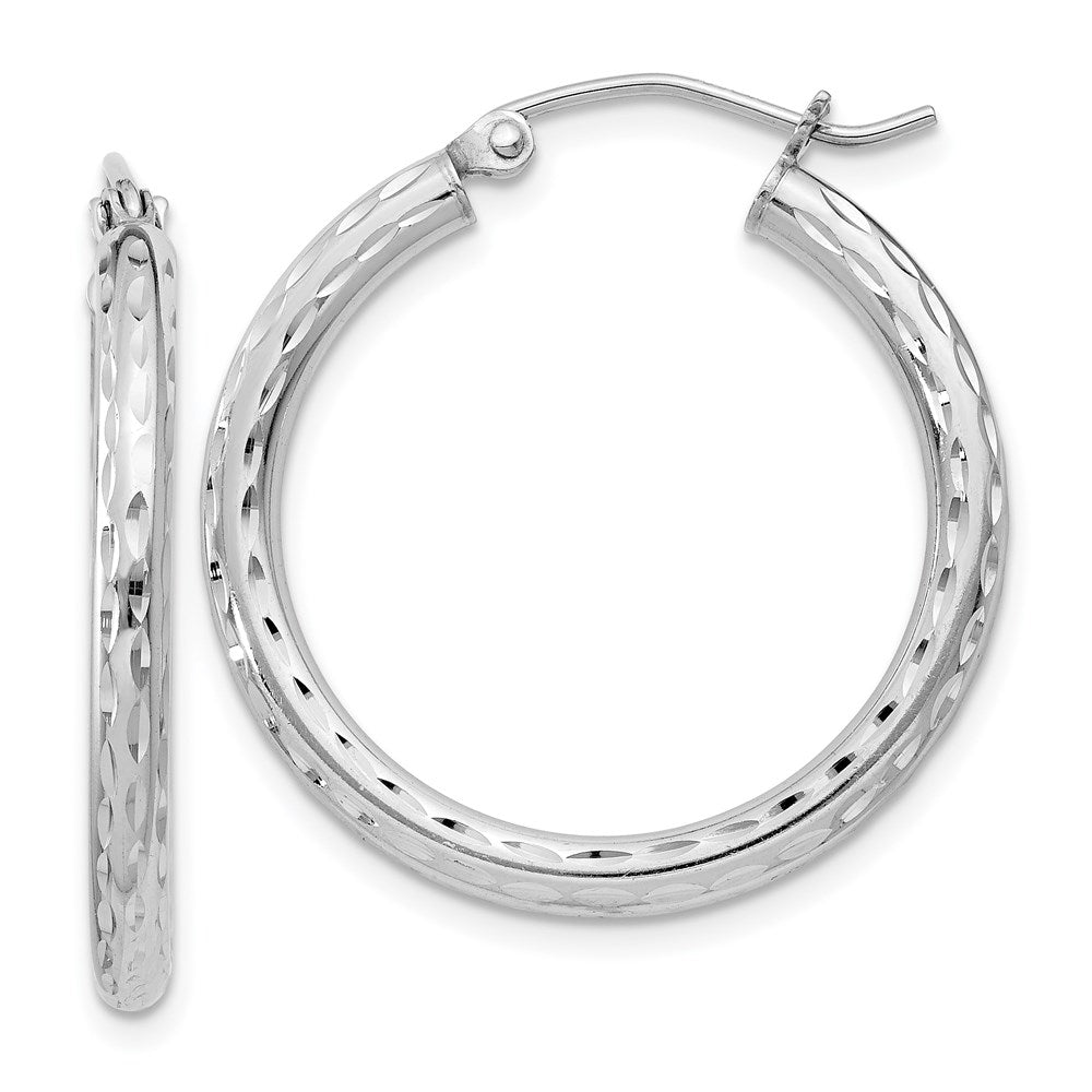 2.25mm Diamond Cut, Polished Sterling Silver Hoops - 25mm (1 Inch), Item E8896-25 by The Black Bow Jewelry Co.