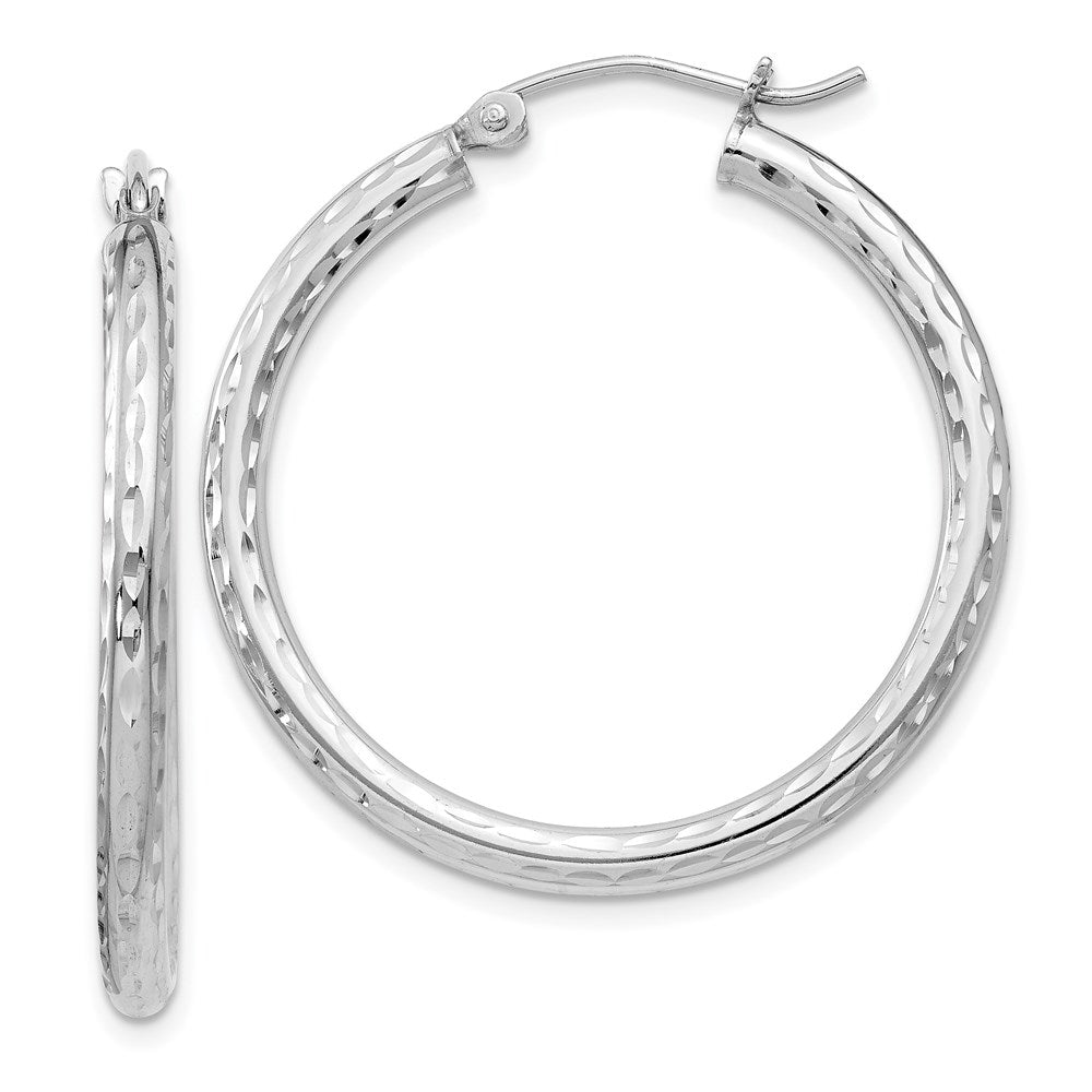 2.25mm Diamond Cut, Polished Sterling Silver Hoops - 30mm (1 1/8 Inch), Item E8896-30 by The Black Bow Jewelry Co.