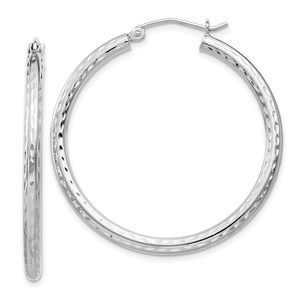 2.25mm Diamond Cut, Polished Sterling Silver Hoops - 35mm (1 3/8 Inch), Item E8896-35 by The Black Bow Jewelry Co.